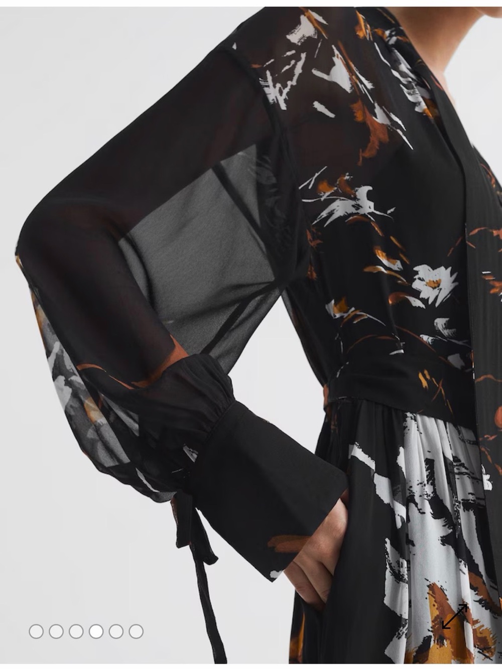 REISS Charolette Black Floral-Print Midi Dress with Rust Accents - Picture 2 of 10